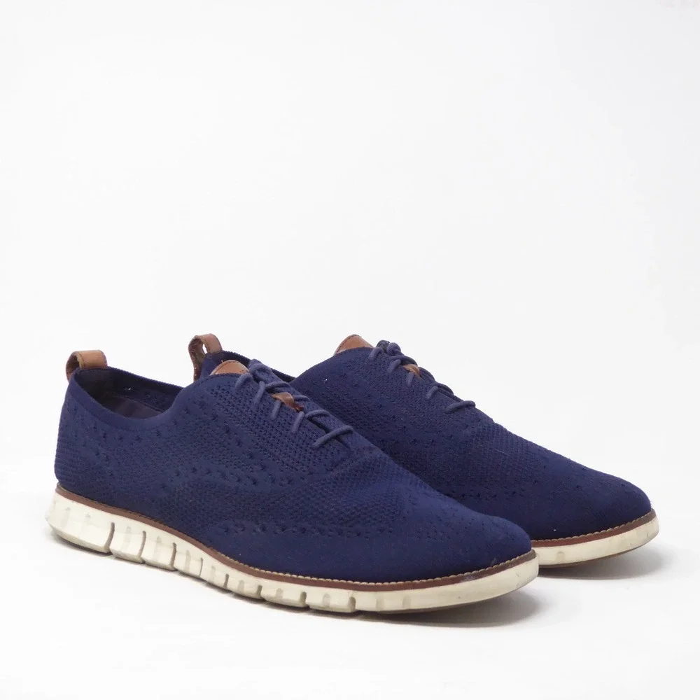 Cole Haan Mens Zerogrand Stitchlite Wingtip Oxford Shoes Navy Blue Knit Size 15